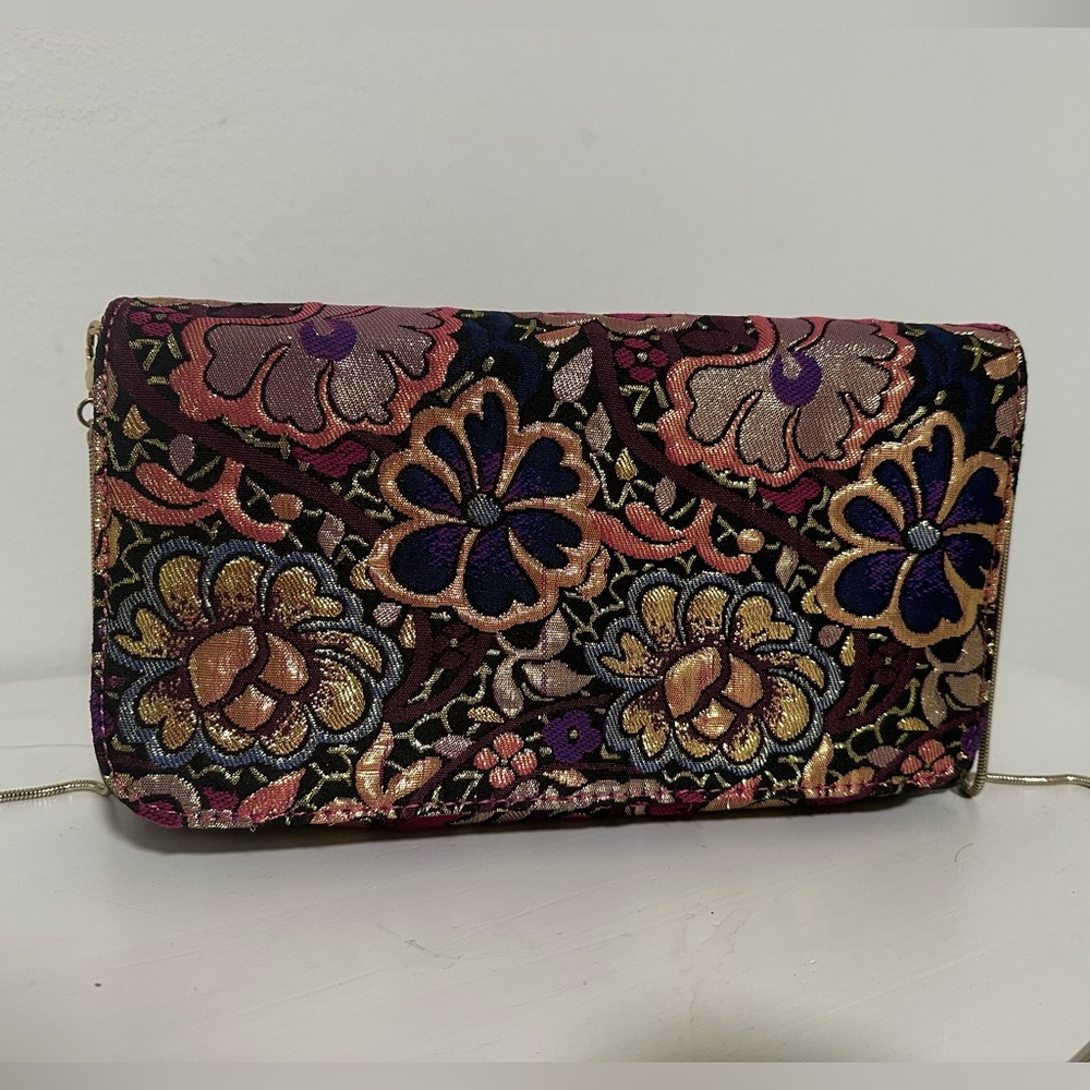 Steve Madden Bjewel Magenta Clutch Purse with Gold Embelishments